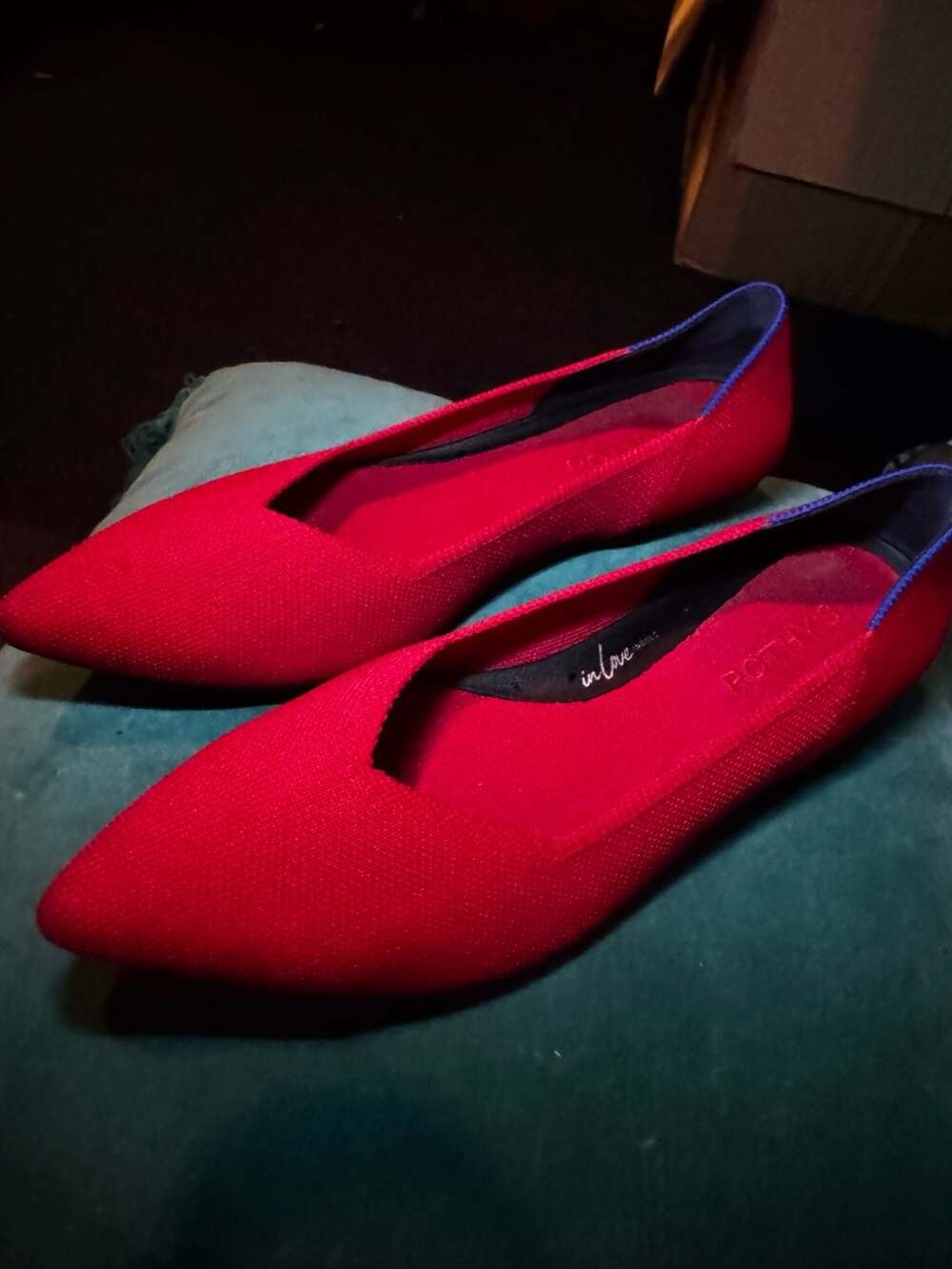 Rothy's pointed chili red knit washable slip-on loafer flats size 8.5 New NWOB